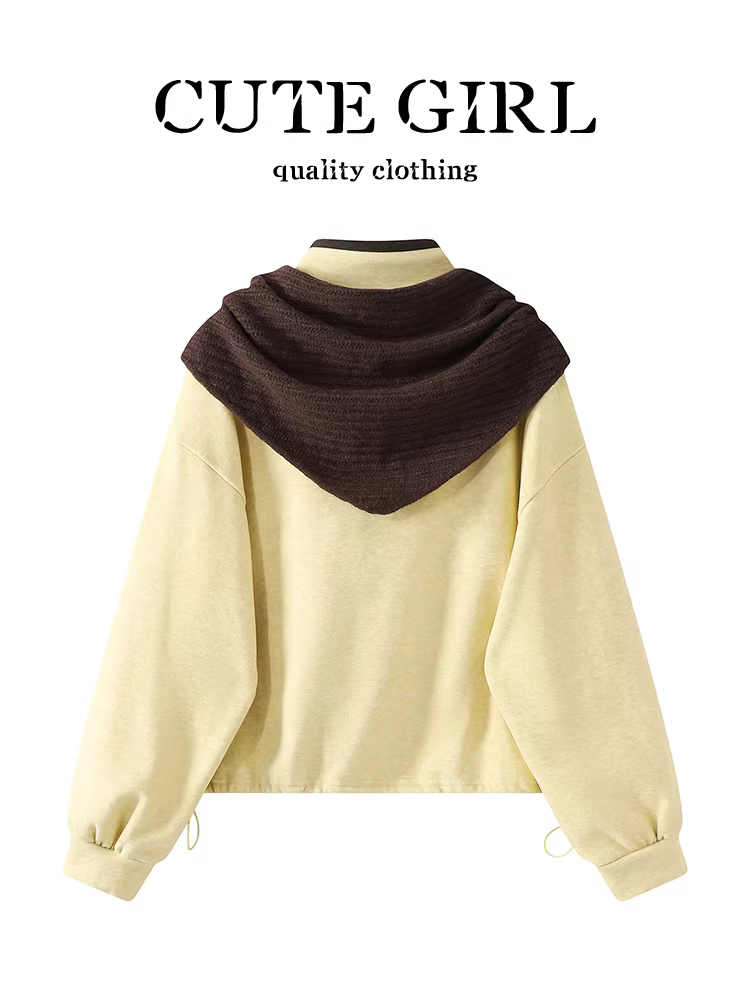 Áo len lót lông cừu màu mơ dịu nhẹ phong cách Hàn Quốc có khăn choàng cho nữ, áo kiểu dáng rộng rãi thanh lịch mùa thu, đa năng