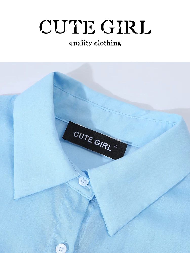 CuteGirl phong cách Hàn Quốc đơn giản áo khoác chống nắng màu xanh da trời dành cho nữ mùa hè phong cách lười biếng áo khoác ngoài giảm béo áo sơ mi giản dị