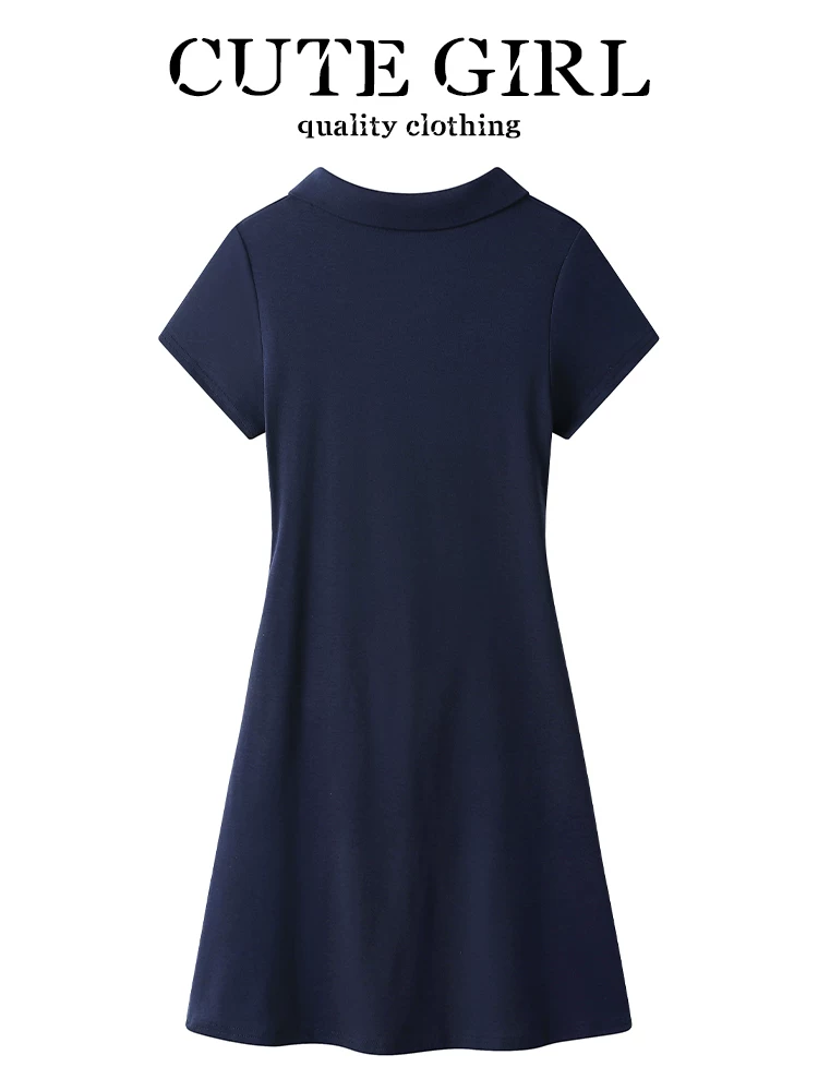 CuteGirl Váy cổ polo phong cách học viện thể thao phong cách Hàn Quốc dành cho nữ, váy ngắn thêu thon gọn đa năng mùa hè