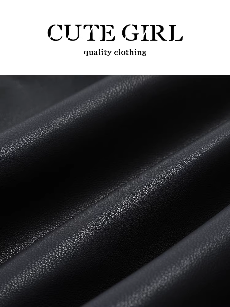 Áo khoác da pu màu đen cổ điển của CuteGirl dành cho nữ vào mùa thu đông, áo khoác đi xe máy cao cấp, rộng rãi, giản dị và đa năng