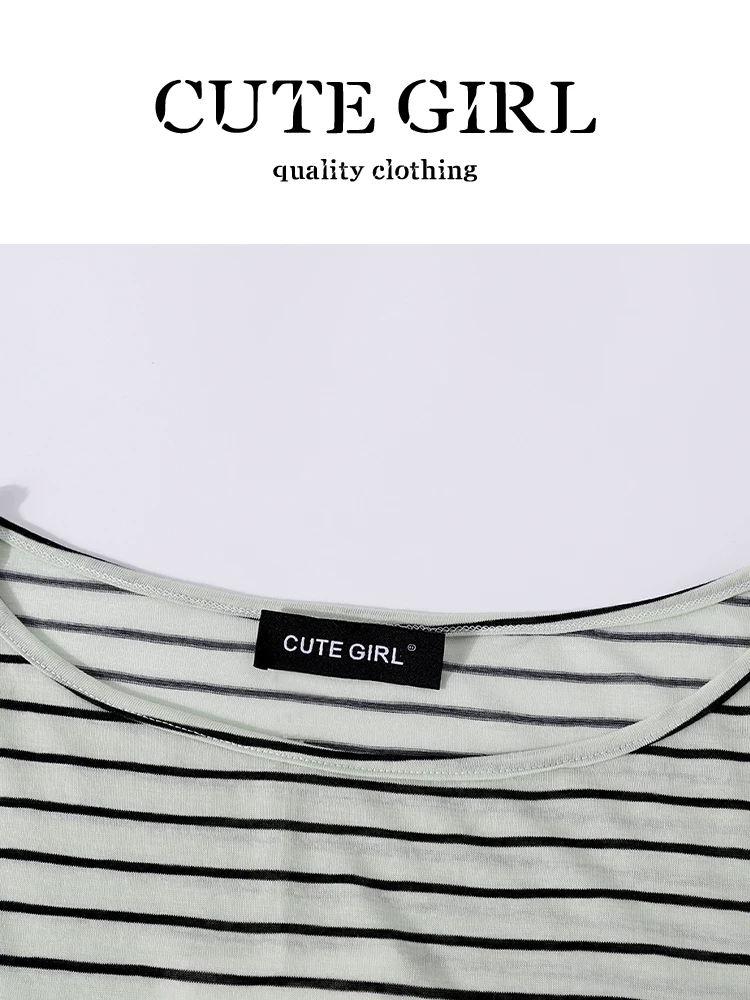 CuteGirl phong cách Hàn Quốc áo chống nắng sọc lười biếng Áo thun nữ mặc mùa hè bên trong áo vest màu xám bộ hai món