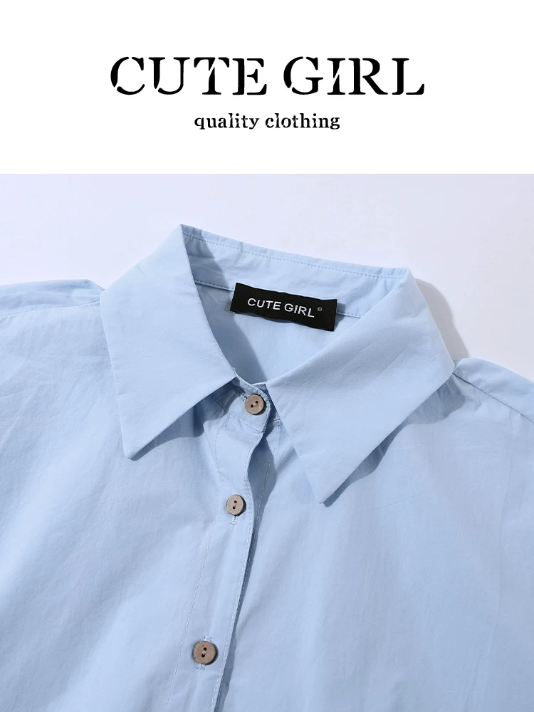 Áo sơ mi dài tay cổ polo màu xanh phong cách Hàn Quốc dành cho nữ, thiết kế mùa thu, thích hợp, dáng rộng, đa năng, áo đi làm