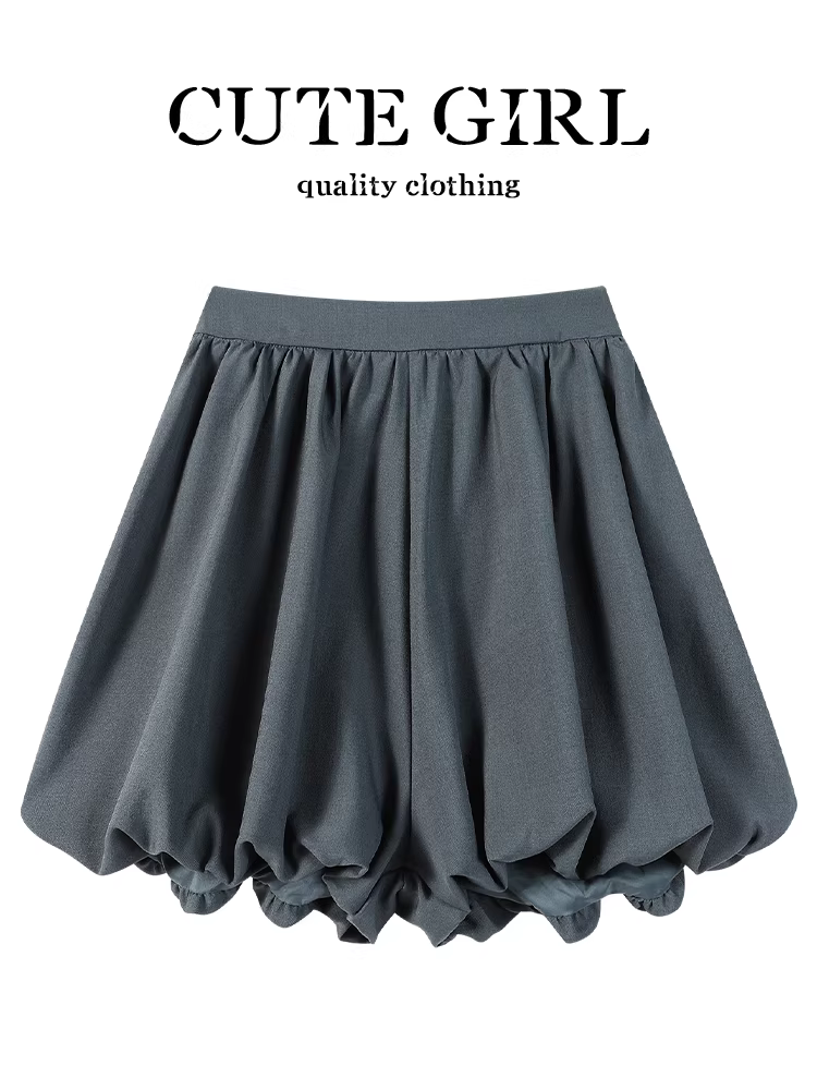 Váy hoa màu xám phong cách preppy của CuteGirl dành cho nữ, váy ngắn phồng eo cao mùa thu đa năng dành cho người nhỏ nhắn