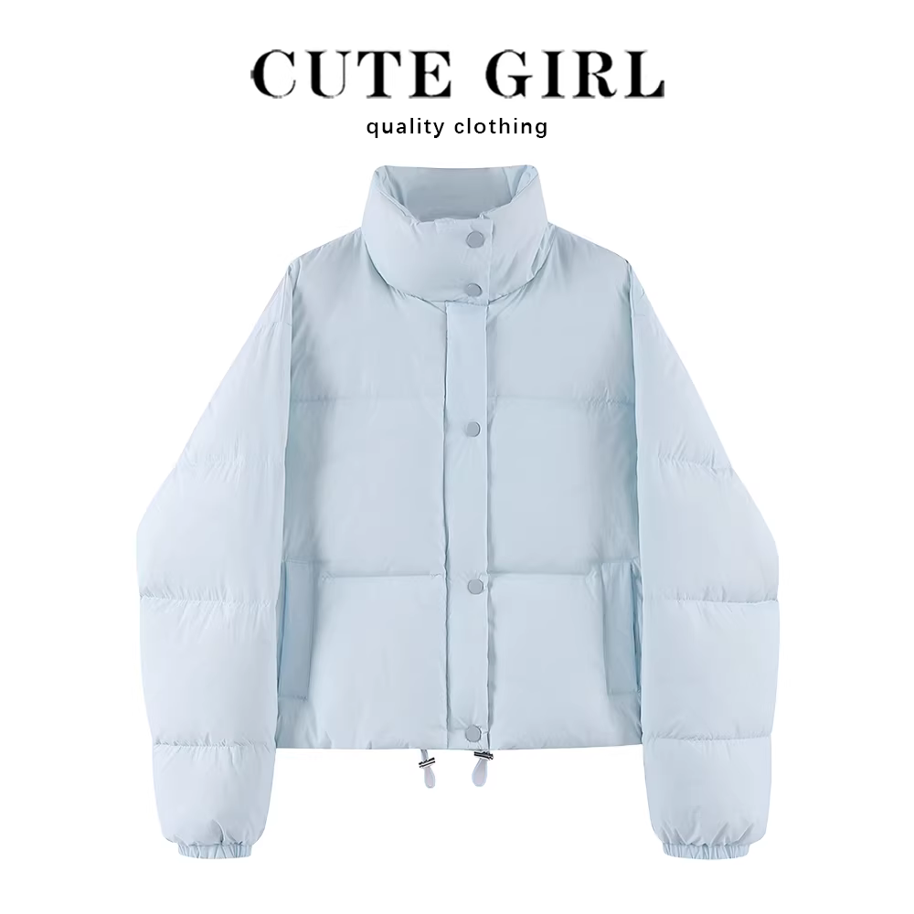 Áo khoác lông vịt trắng cổ đứng cao cấp CuteGirl dành cho nữ, màu xanh mùa đông, siêu đẹp, áo khoác phồng rộng rãi.