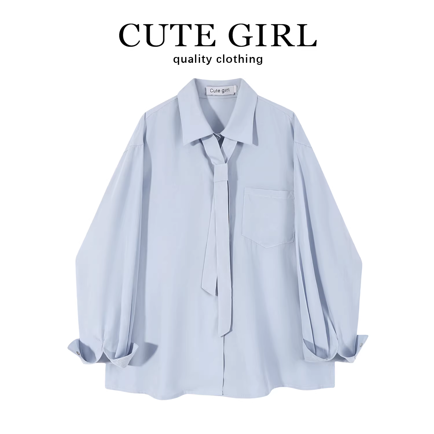 Áo sơ mi buộc dây giảm tuổi tác theo phong cách preppy của CuteGirl dành cho nữ, áo sơ mi dài tay dáng rộng ngọt ngào và độc đáo của Pháp mùa xuân