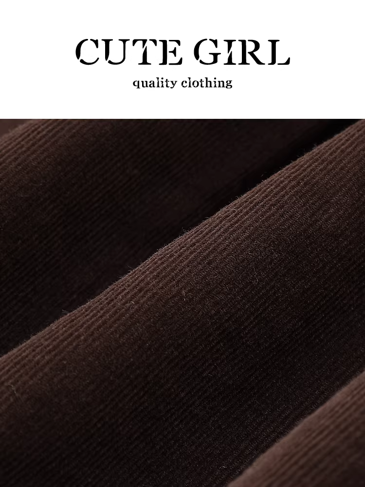 Áo sơ mi nhung kẻ màu cà phê cổ điển Hàn Quốc có khăn choàng cho nữ, phong cách mùa thu, áo sơ mi dáng rộng, giản dị và đa năng