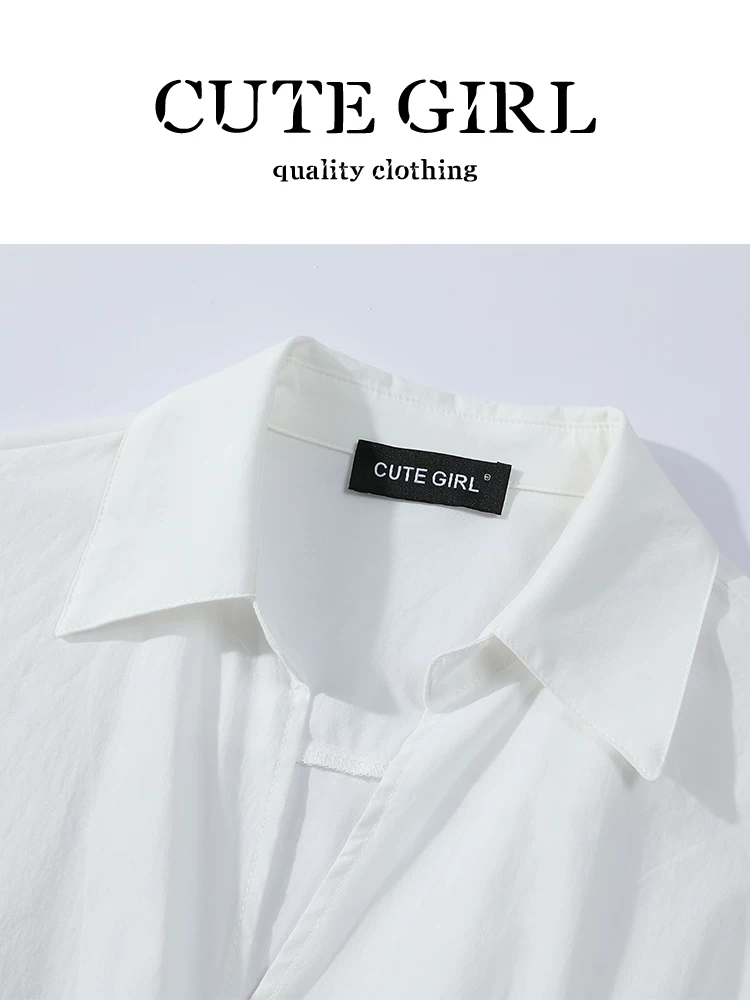 Áo sơ mi buộc dây cổ chữ V màu trắng phong cách Pháp của CuteGirl dành cho nữ, áo kiểu dáng ôm vừa vặn thanh lịch mùa thu đa năng