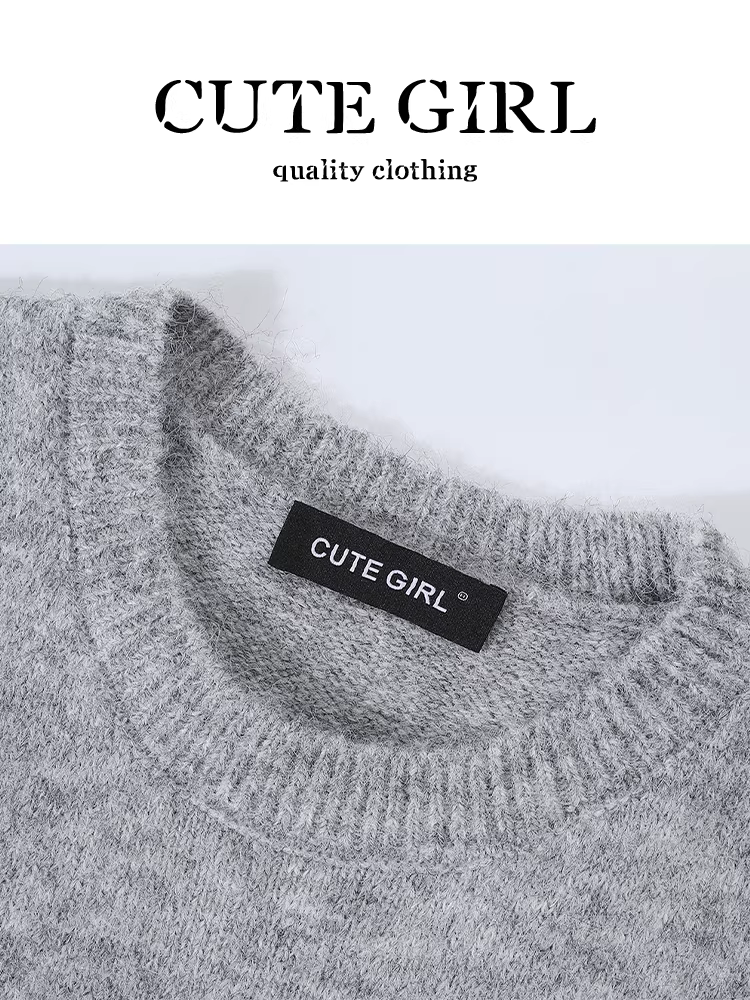 Bộ trang phục trẻ trung dành cho nữ mùa thu đông: áo sơ mi xanh, áo len dệt kim, quần ống rộng phong cách thường ngày