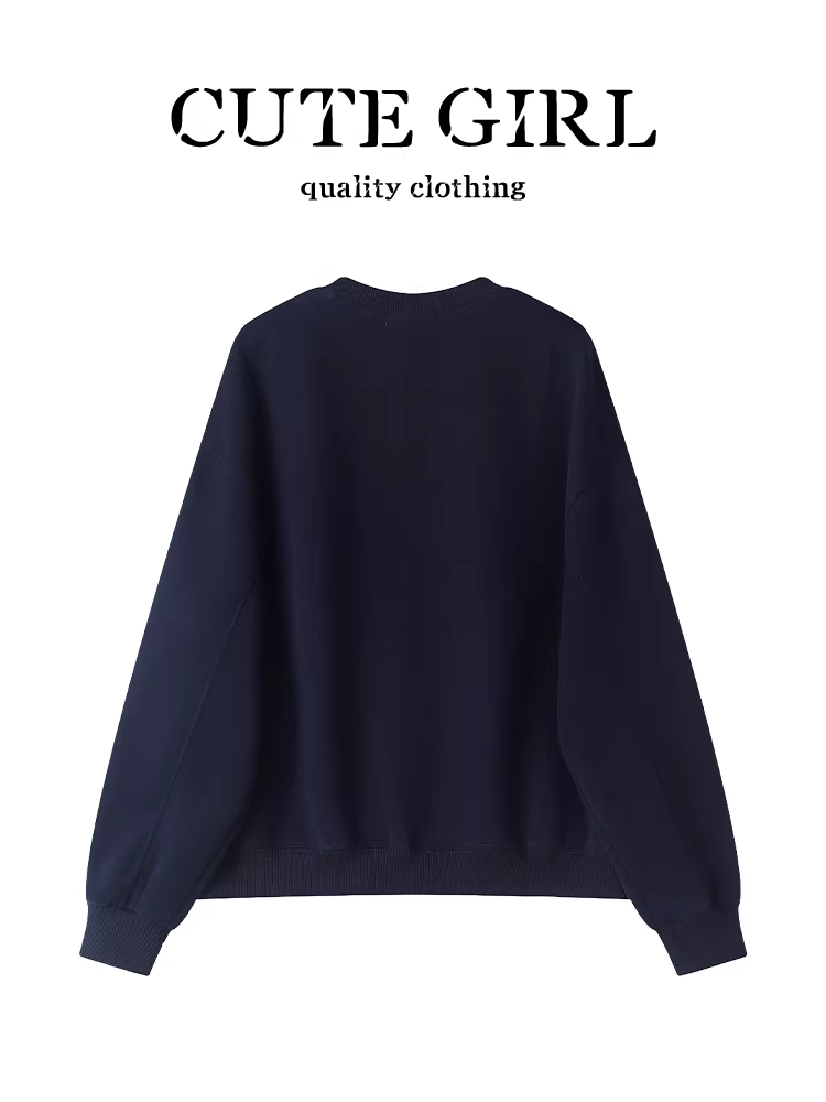 Áo len dài tay cổ tròn in hình hoạt hình phong cách Hàn Quốc dành cho nữ, thiết kế mùa thu, áo dáng rộng, giản dị và đa năng