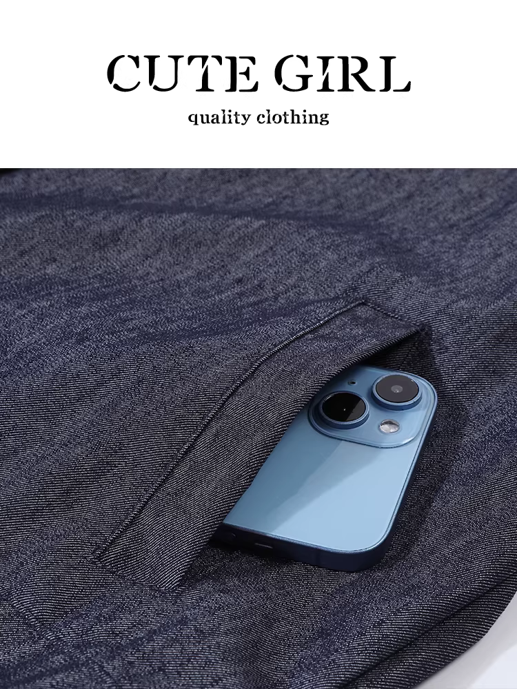 Áo khoác denim cổ tròn cổ điển kiểu Hàn Quốc có túi dành cho nữ, phong cách mùa thu, áo khoác dáng rộng, giản dị và đa năng