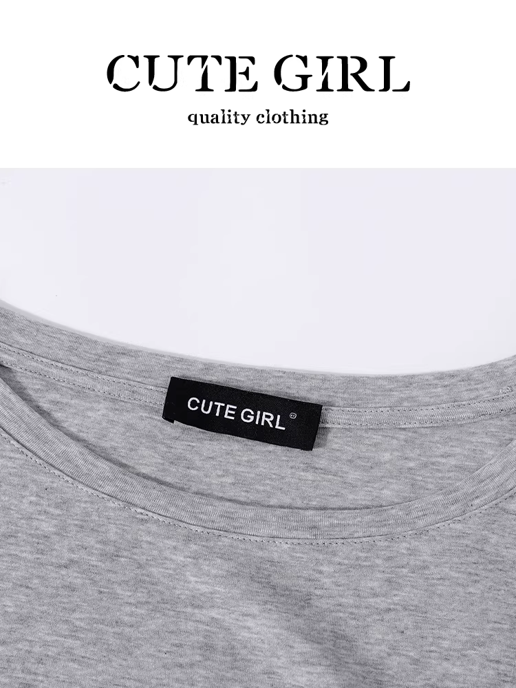 Áo thun ngắn tay có dây buộc eo kiểu Mỹ in chữ độc đáo dành cho nữ, áo cổ tròn đa năng giảm béo mùa hè