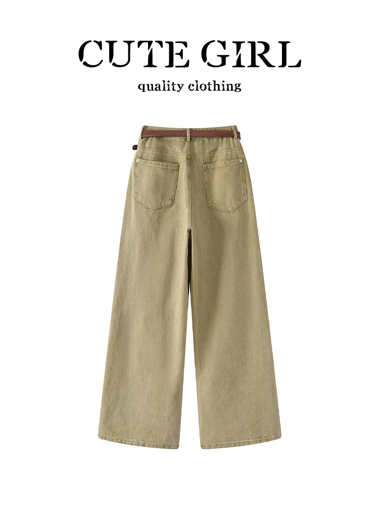 Quần ống rộng kaki retro Hàn Quốc CuteGirl dành cho nữ, quần thường ngày đa năng cạp cao giảm béo mùa thu đông