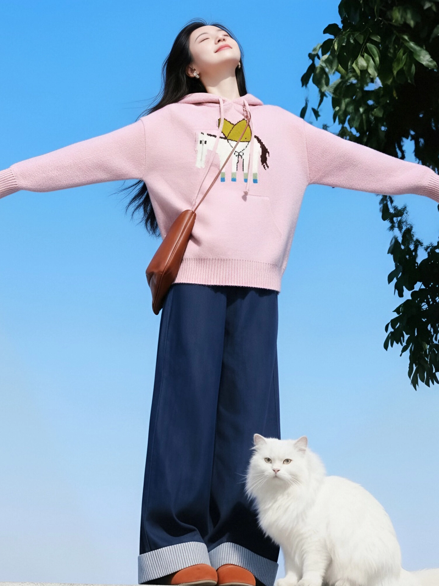 Áo len có mũ trùm đầu màu hồng kiểu Hàn Quốc CuteGirl dành cho nữ, áo len dệt kim lười biếng siêu đẹp cho mùa đông