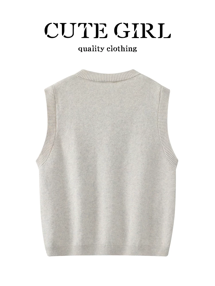 Áo vest dệt kim phối màu sọc mơ kiểu Hàn Quốc CuteGirl dành cho nữ, mùa thu, dáng nhỏ nhắn, dáng rộng, đa năng, áo giảm tuổi tác