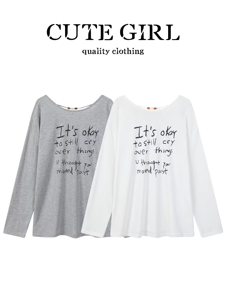 Áo chống nắng in họa tiết màu trắng phong cách lười biếng của CuteGirl dành cho nữ, thiết kế mùa hè, áo thun dài tay dáng rộng, giản dị và đa năng