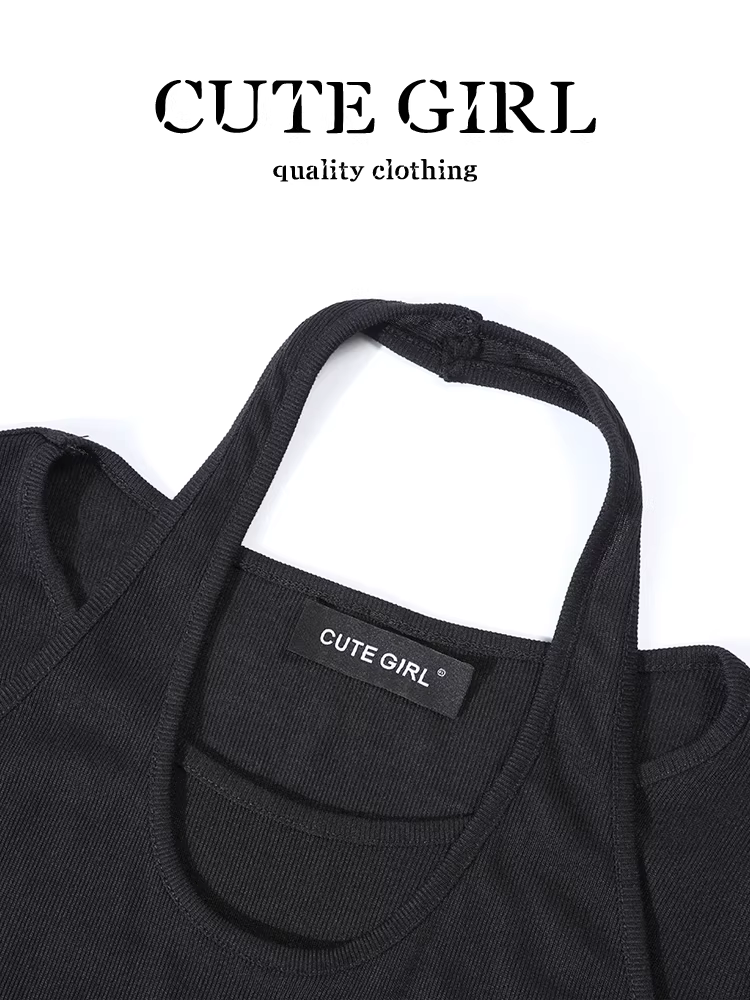 Bộ trang phục phong cách dễ thương dành cho nữ đầu thu giả hai mảnh áo thun dài tay cổ yếm quần dài bộ hai mảnh