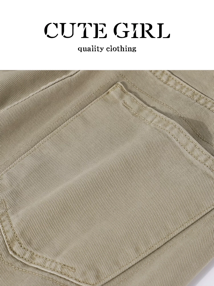 CuteGirl thiết kế quần ống rộng màu kaki dành cho nữ, mùa thu đông, quần ống rộng, phong cách, rộng rãi, giản dị, đa năng