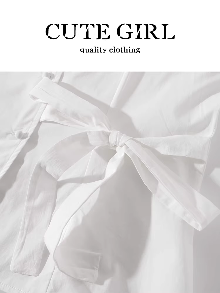 Áo sơ mi trắng tay ngắn cổ yếm kiểu cổ điển kiểu Pháp dễ thương dành cho nữ có nơ cho mùa hè