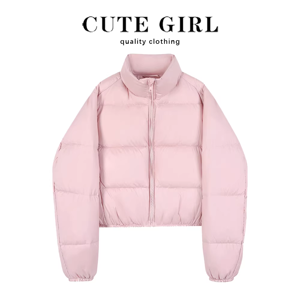 Áo khoác phao ngắn màu hồng CuteGirl Kendall dành cho nữ, áo khoác phao dày dặn kiểu dáng nhỏ nhắn mới mùa đông 2025.