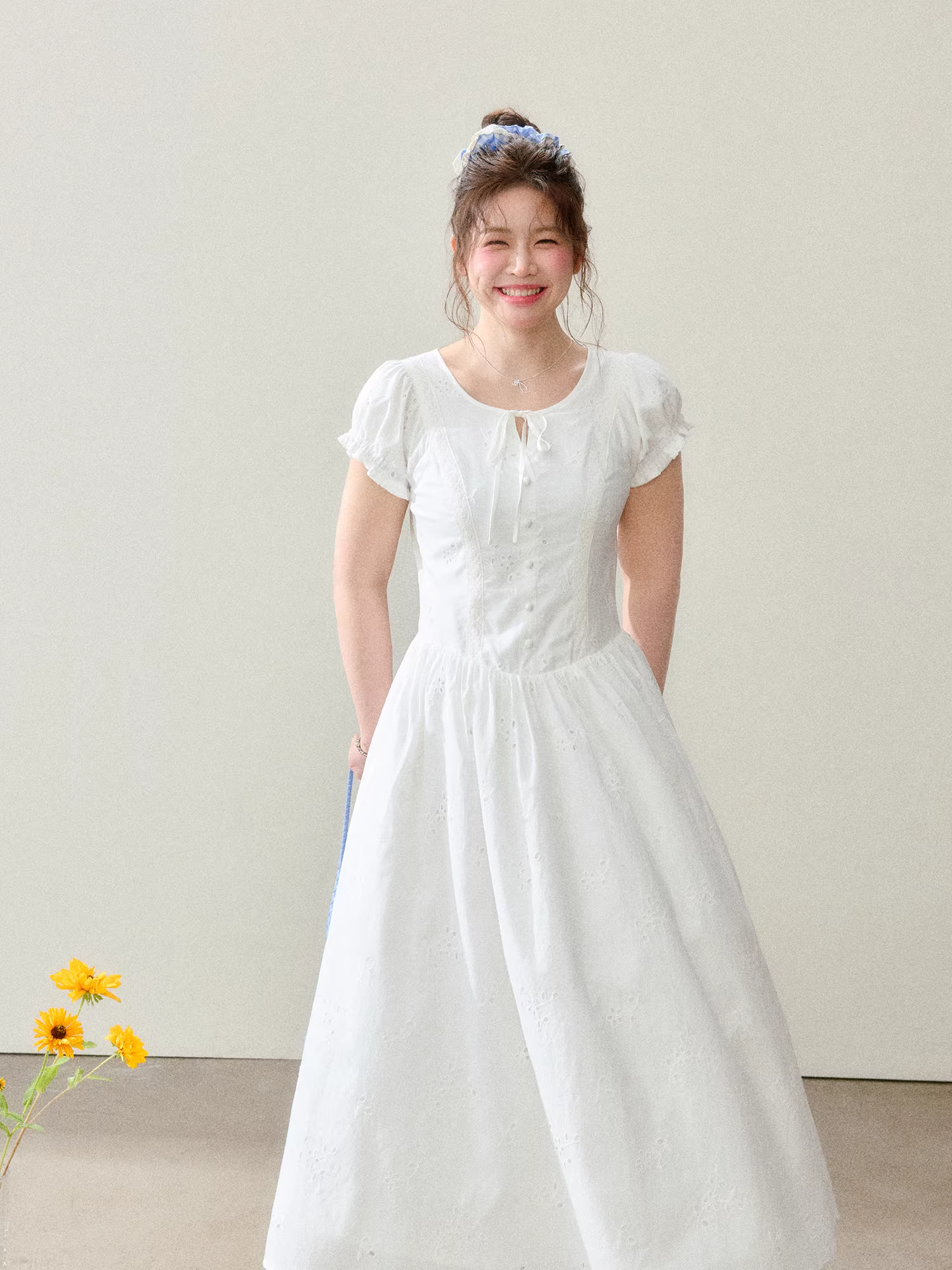 Quần áo nữ cỡ lớn dành cho người lớn, đầm ánh trăng tôn dáng, kiểu Pháp, đầm trắng thanh lịch ôm eo.