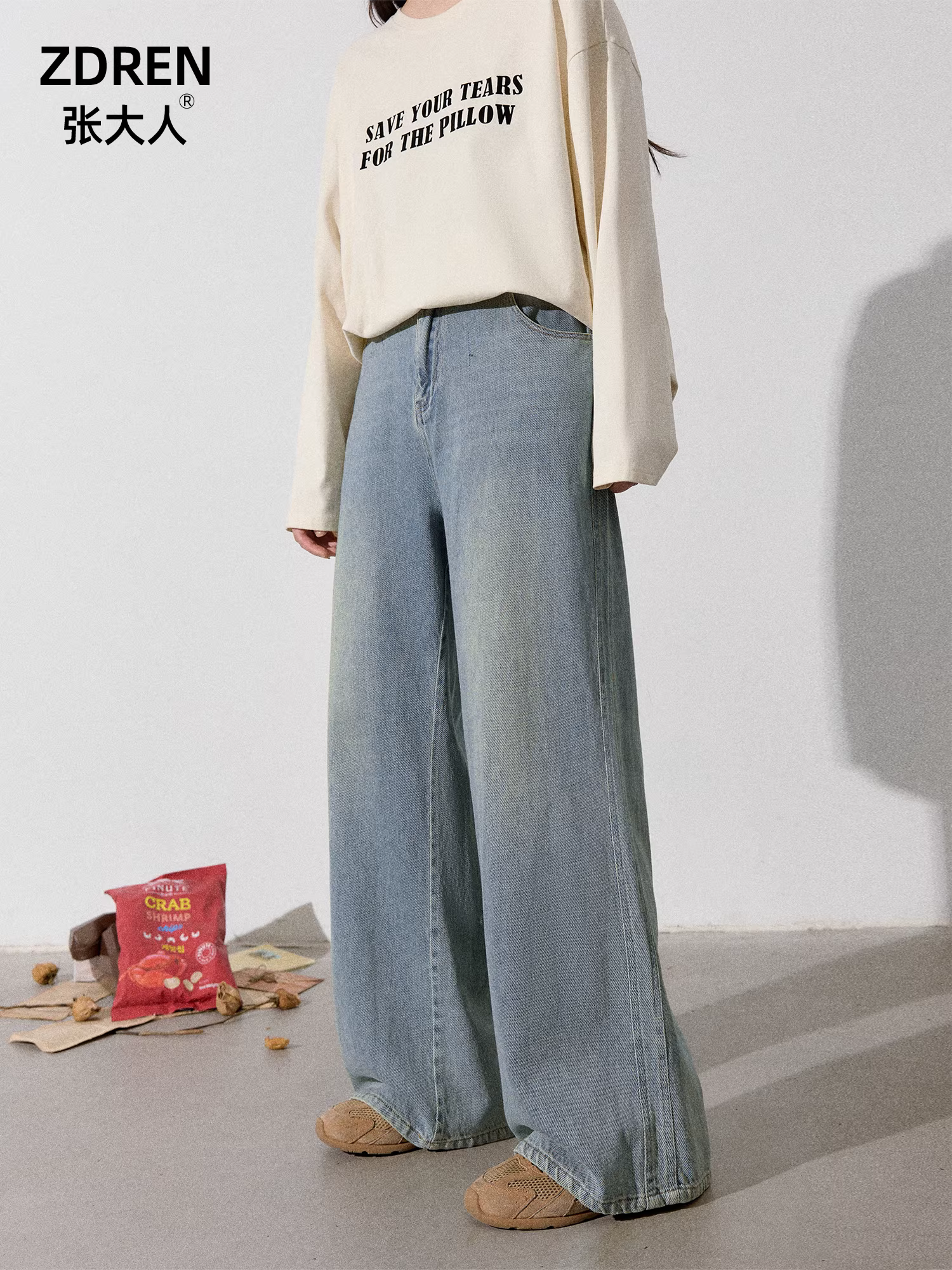 Quần áo nữ cỡ lớn dành cho các cô gái mũm mĩm, quần jean dài đến sàn cạp cao tôn dáng, quần ống rộng dáng rộng phong cách Mỹ.