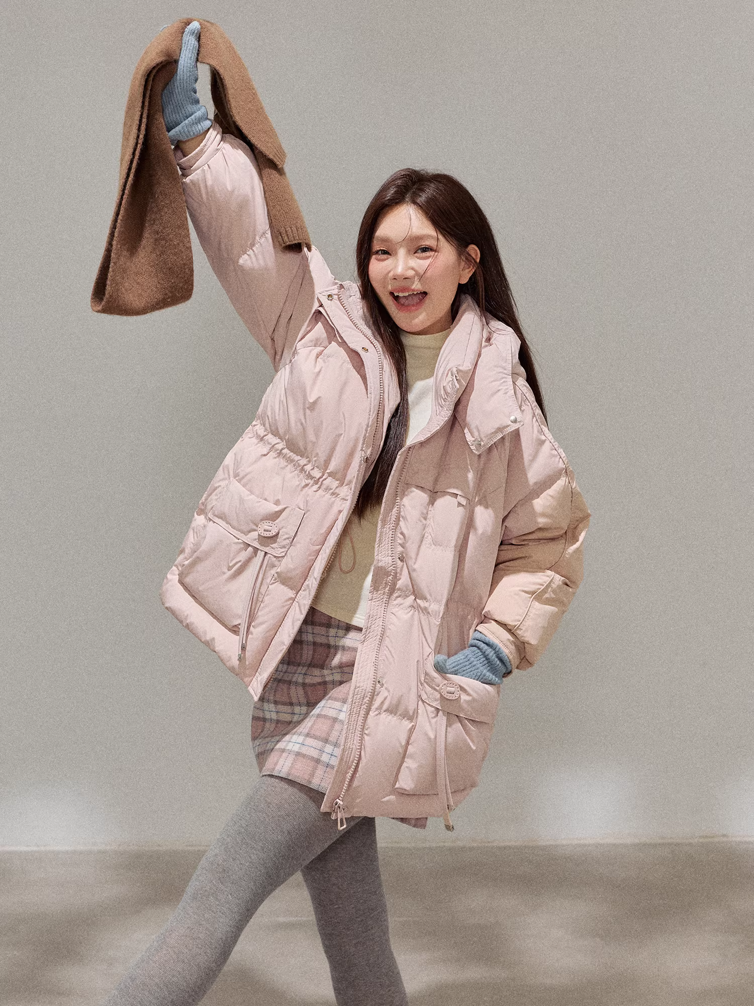 Quần áo nữ cỡ lớn dành cho người lớn, váy ngắn thẳng kẻ sọc hồng len cao cấp kiểu Hàn Quốc mới mùa thu đông.