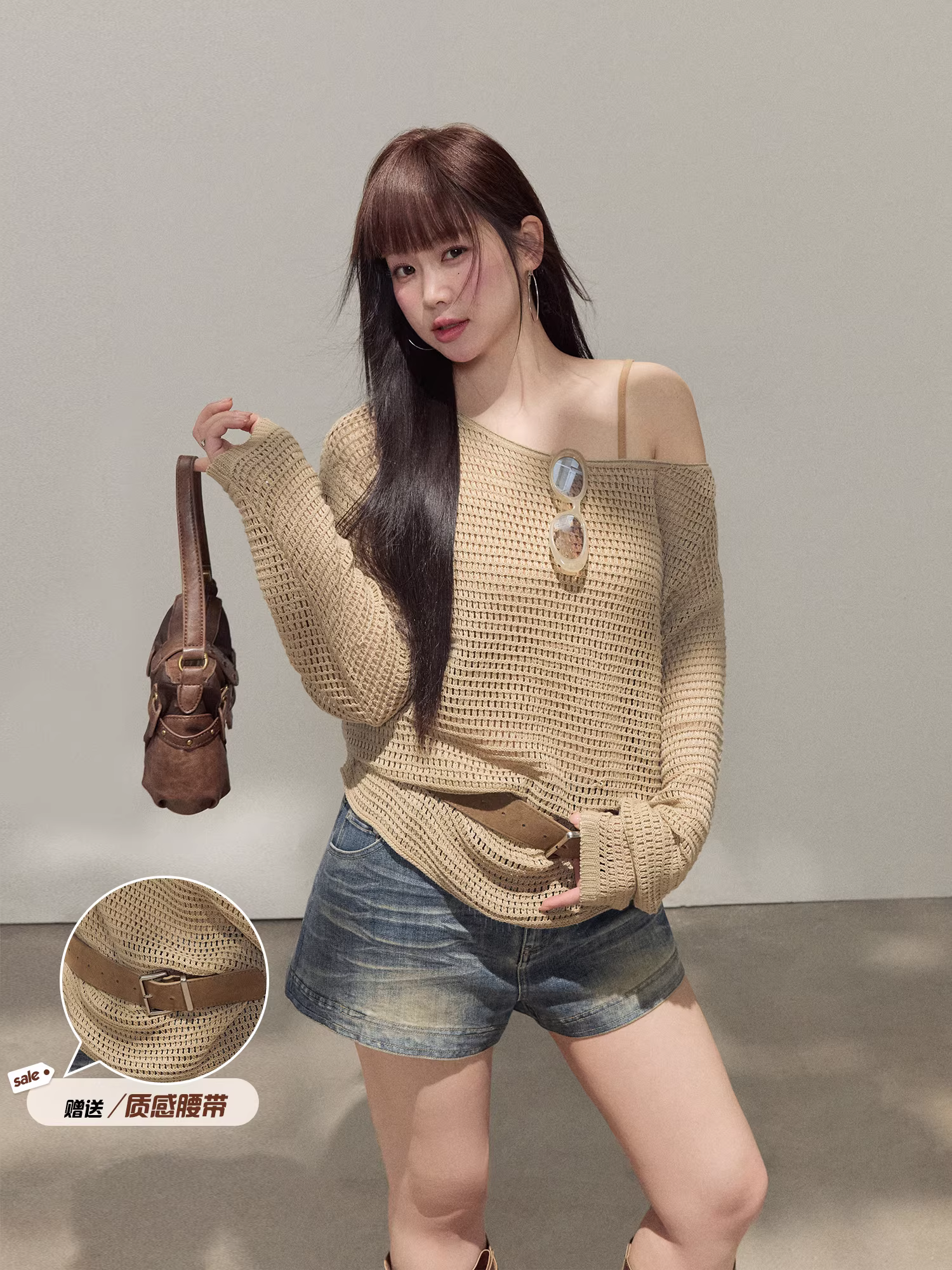 Quần áo nữ cỡ lớn dành cho người lớn, trang phục thon gọn cho các cô gái mũm mĩm, phong cách cổ điển, áo len dệt kim thời thượng và quần short denim.