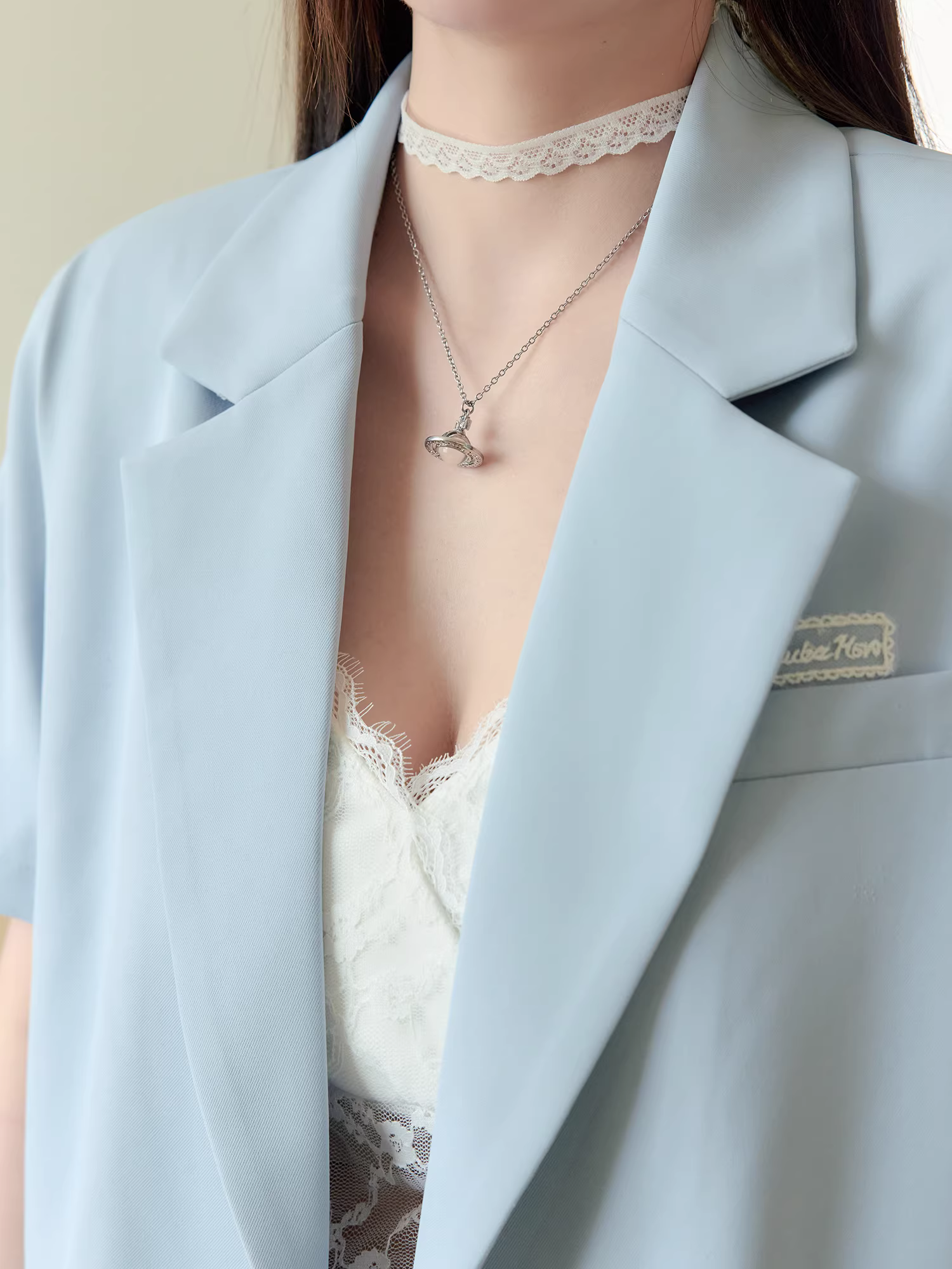 Quần áo nữ cỡ lớn dành cho người lớn, bộ vest màu xanh, áo khoác dáng rộng thời trang, chân váy công sở mùa hè.