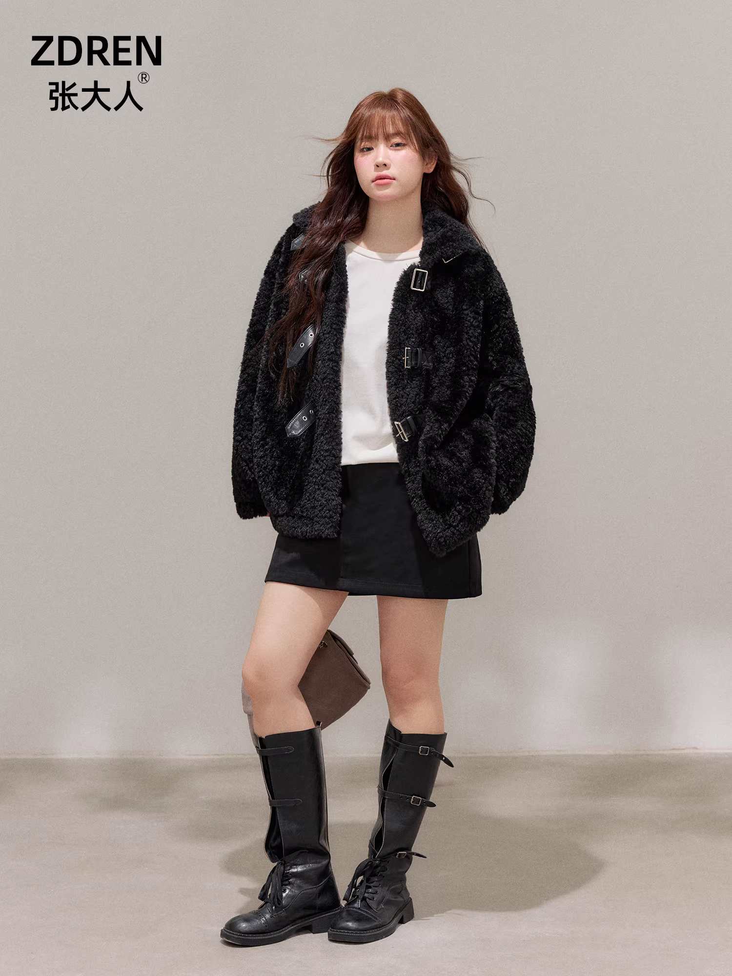 Bộ áo khoác và váy len cừu màu đen thanh lịch, dáng ôm, mùa đông dành cho phụ nữ cỡ lớn, dành cho các cô gái mũm mĩm.