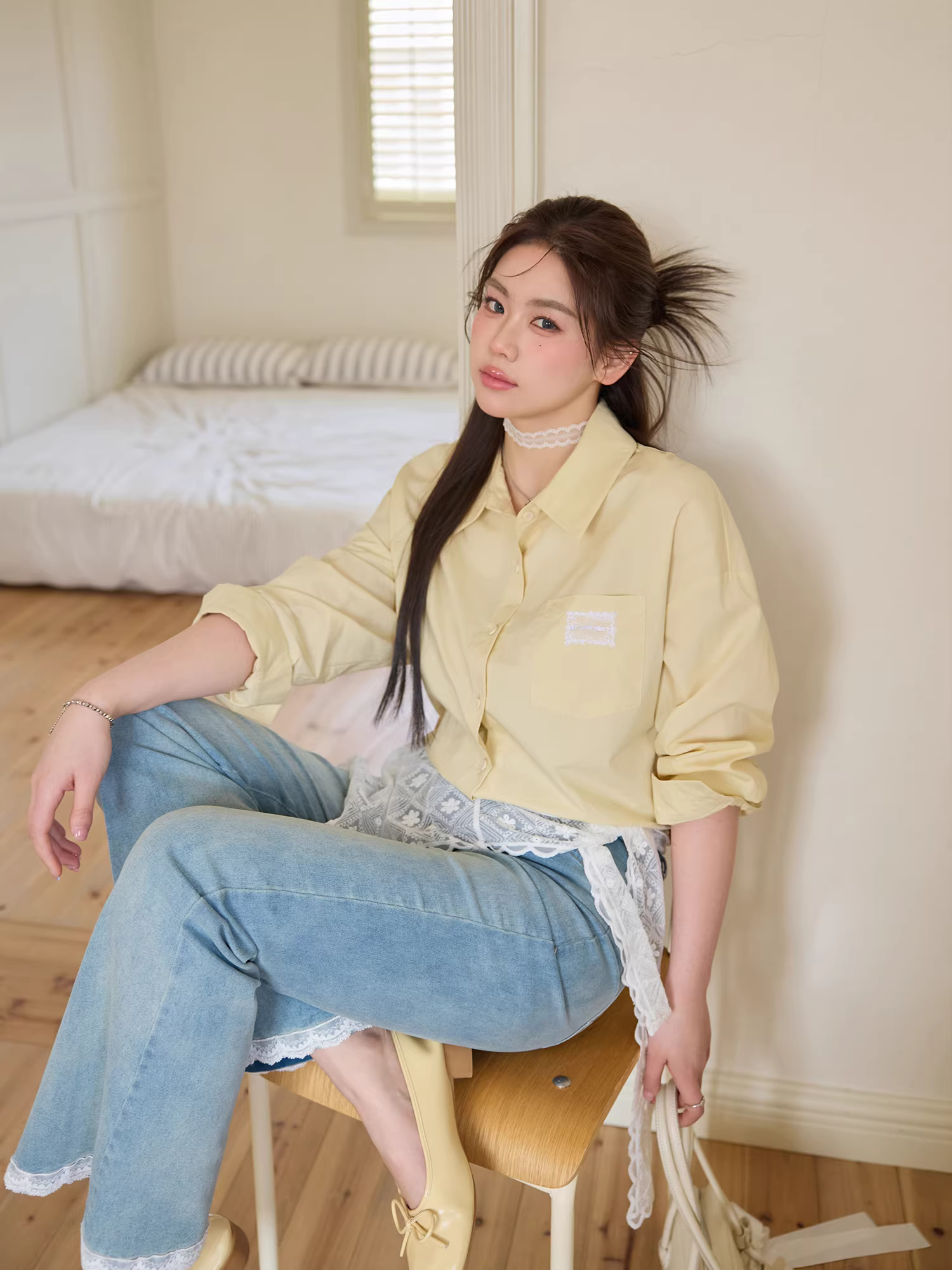 Áo sơ mi nữ Zhang Daren Thu 2025 kiểu mới, size lớn, thiết kế dành cho người mập, áo choàng ren, áo che bụng to