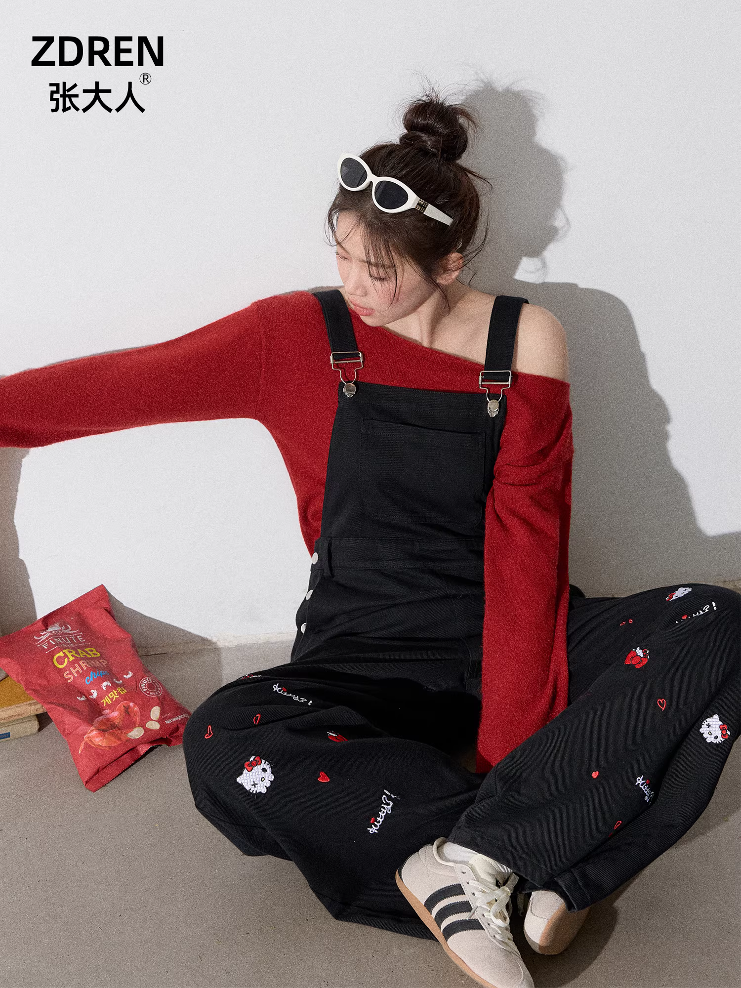 Quần áo nữ cỡ lớn dành cho các cô gái mũm mĩm, trang phục giảm béo, bộ áo liền quần denim thêu Katie dễ thương và bộ áo len.