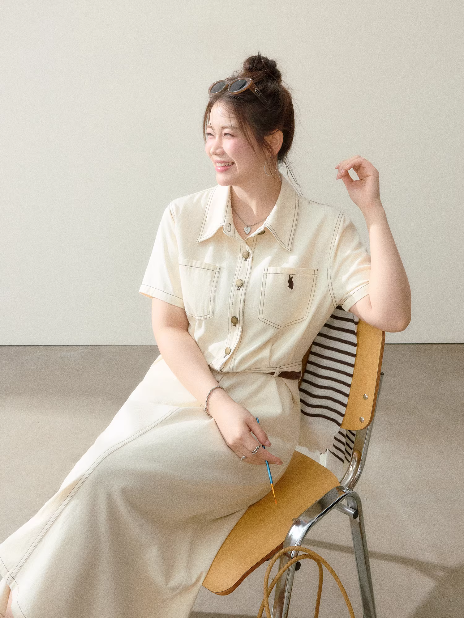 Đầm denim màu mơ kiểu dáng suông, cạp cao, tôn dáng, phong cách thường ngày, dành cho người lớn, size lớn, mùa hè mới.