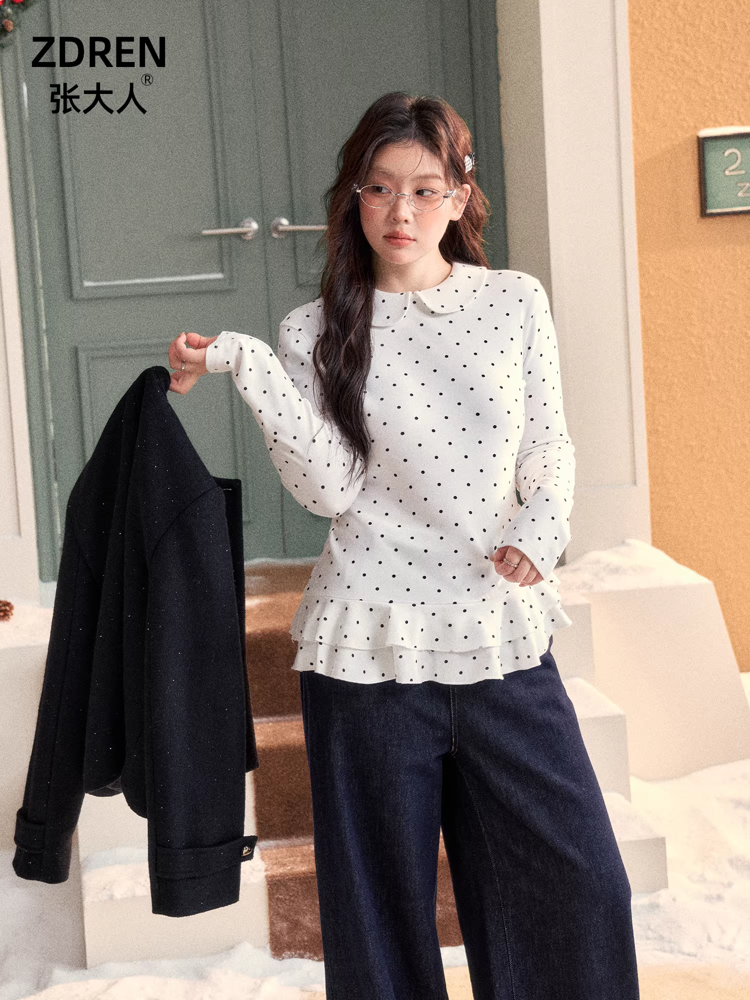 Quần áo nữ cỡ lớn dành cho những cô gái hơi mũm mĩm, áo sơ mi dài tay cổ búp bê kiểu Pháp mùa đông kiểu Pháp.