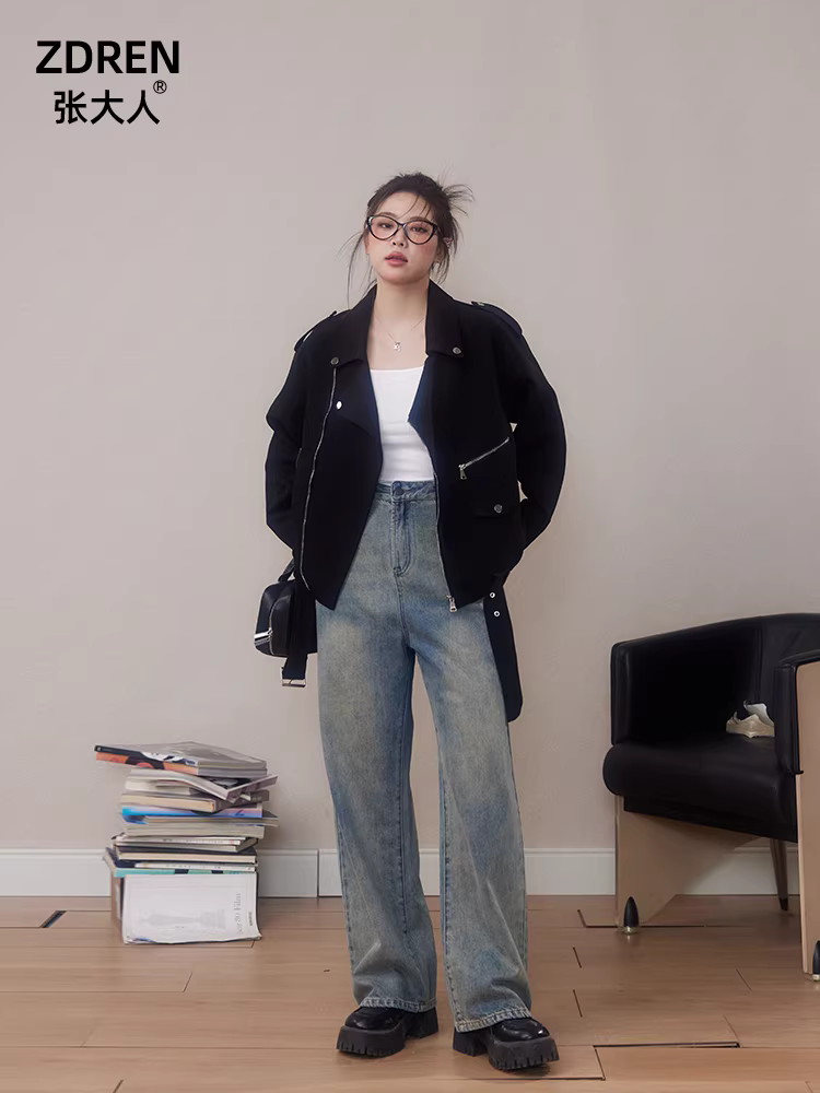 Quần áo nữ cỡ lớn của Zhang Da có áo khoác công sở mùa thu thời trang với bộ quần jean phong cách cổ điển.