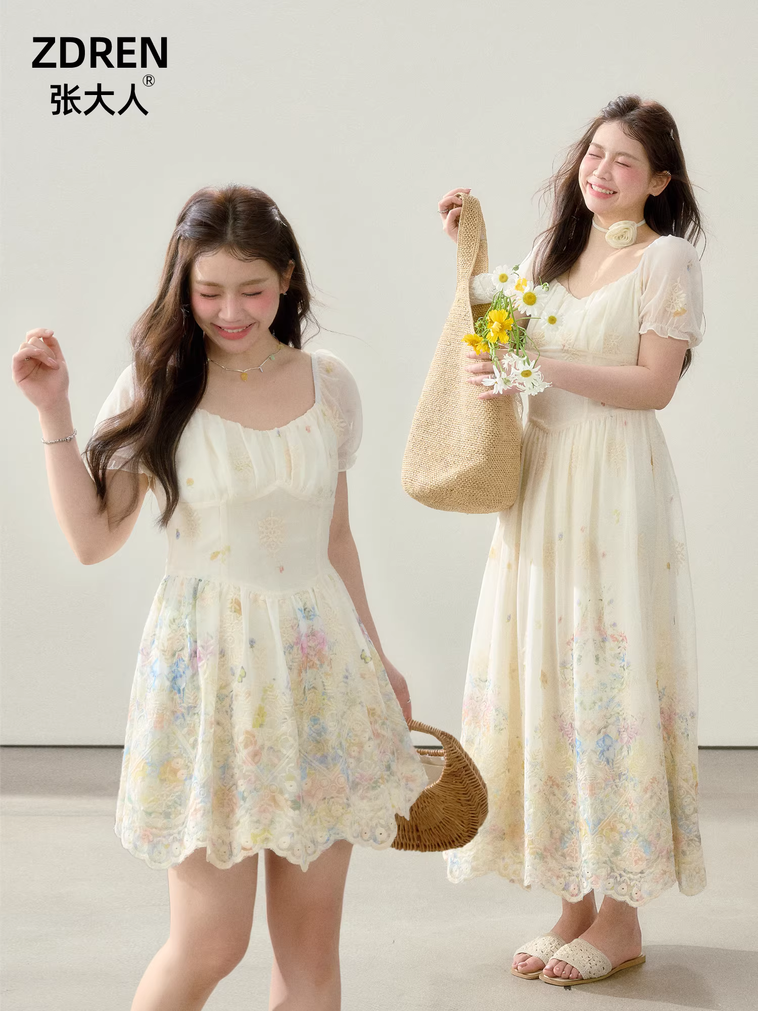 Quần áo mùa hè cỡ lớn dành cho nữ của Zhang Daren, hơi mũm mĩm, váy hoa thon gọn, phong cách đi nghỉ nhẹ nhàng, váy Tingdal ôm eo.