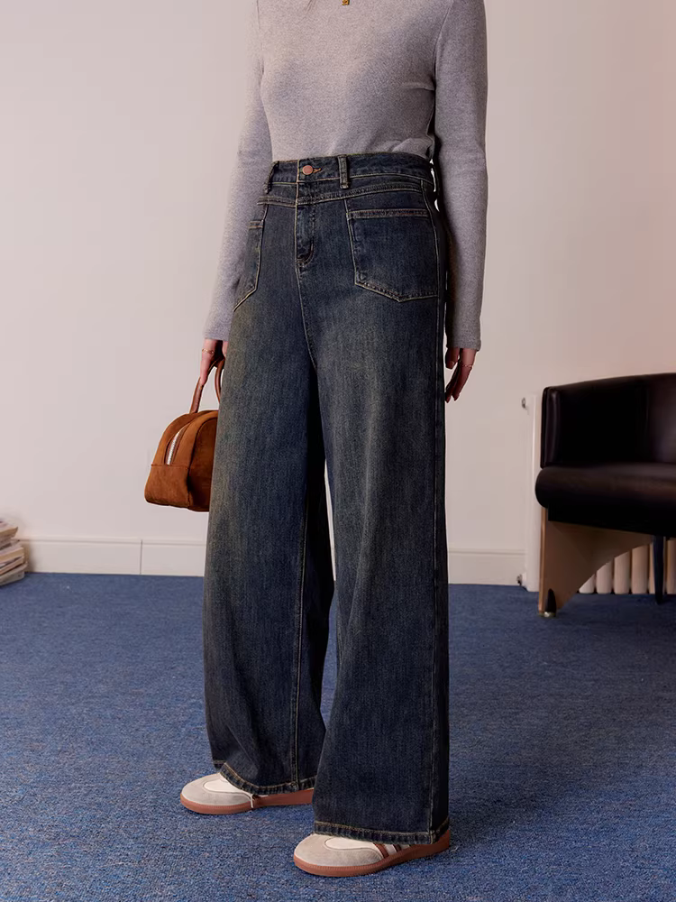 Quần ống đứng thời trang cổ điển dành cho nữ cỡ lớn, giúp thon gọn và che phủ toàn thân, quần jean cạp cao hợp thời trang.