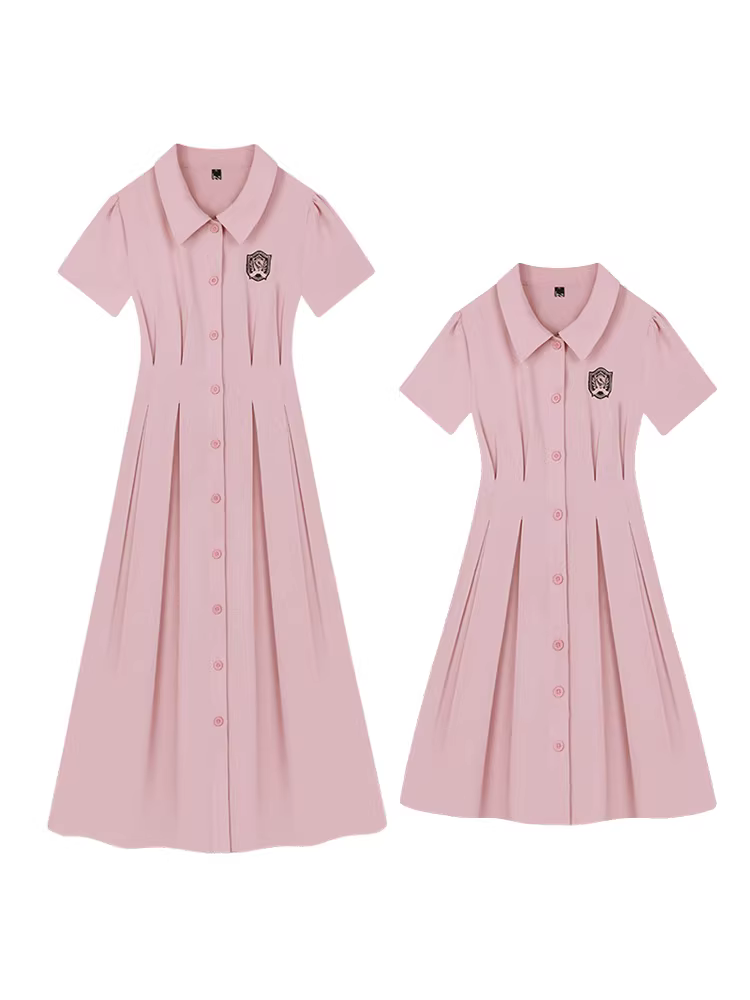 Đầm ngắn tay màu hồng thanh lịch, kiểu dáng thời trang, tôn dáng dành cho phụ nữ cỡ lớn, phong cách preppy mùa hè.