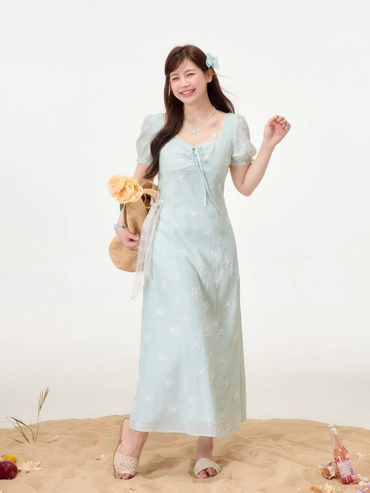 Quần áo nữ cỡ lớn dành cho người lớn, đầm in họa tiết cây xanh giúp thon gọn, đầm hoa dáng chữ A ôm eo.