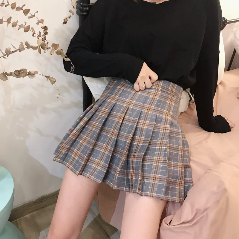 100kg Váy xếp ly cỡ lớn dành cho nữ, mùa thu đông 2018 váy phồng chữ A cỡ lớn cạp cao mới, váy ngắn học sinh, váy nửa thân