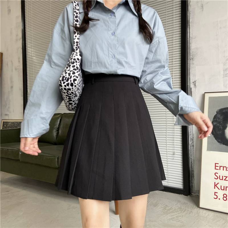 Váy xếp ly dáng chữ A, kiểu dáng đa năng, giúp thon gọn, dành cho phụ nữ mũm mĩm, kiểu dáng ngắn, nửa váy, kiểu học sinh, chống lộ, quần váy cho nữ