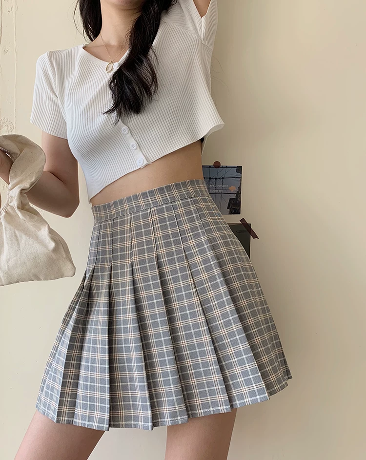 Váy xếp ly lưng thun size lớn cho nữ, váy ngắn kiểu JK dành cho người mập, váy ngắn kẻ caro dáng chữ A cao eo tôn dáng mùa hè dành cho học sinh nữ