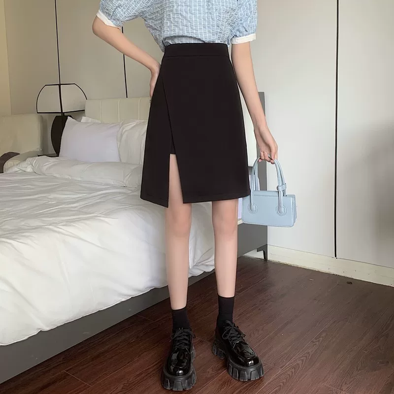 Váy midi xẻ tà nữ, quần váy bất đối xứng với thiết kế độc đáo, váy chữ A che bụng cho phụ nữ cỡ lớn, váy chống lộ.