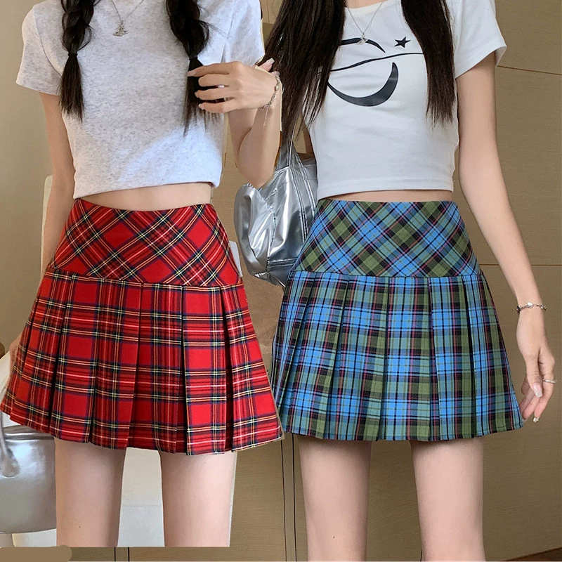 Váy xếp ly kẻ sọc cổ điển kiểu Mỹ, váy chữ A kẻ sọc mùa hè dành cho nữ, váy kiểu dáng học sinh sành điệu, váy ngắn