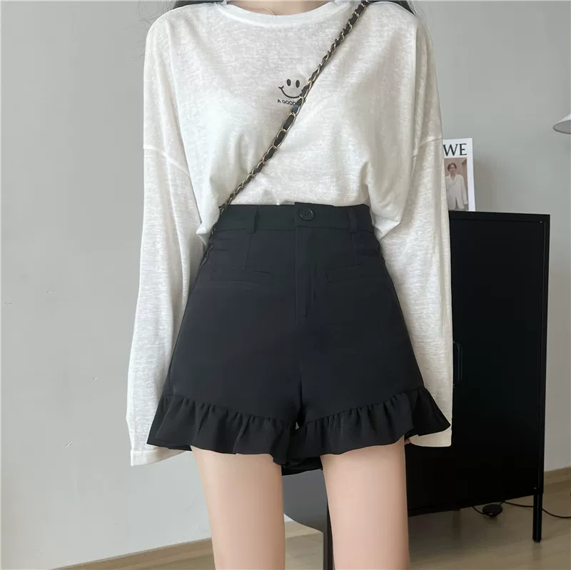 Quần short mỏng mùa hè dành cho nữ, phong cách Hàn Quốc, cỡ lớn, lưng cao, quần thường ngày nhỏ nhắn, dáng rộng, dáng suông, quần ống rộng chữ A.