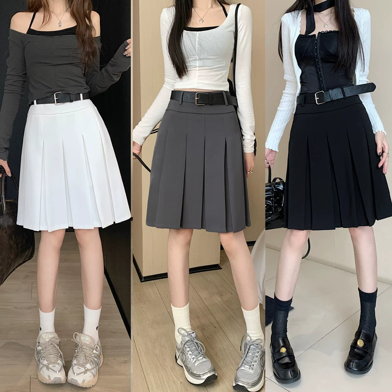 Váy xếp ly cao cấp cỡ lớn dành cho nữ, váy ngắn dáng chữ A cạp cao tôn dáng mùa xuân hè với thiết kế tinh tế, phong cách preppy.