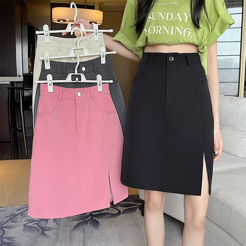 Váy công sở size lớn cho nữ, váy midi mùa hè, váy chữ A xẻ tà lưng cao, váy bút chì dài vừa vặn kiểu Hàn Quốc.