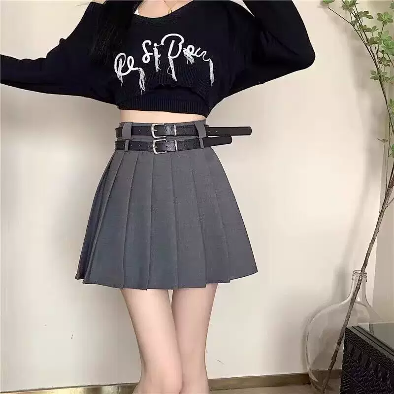 Váy xếp ly hai dây phong cách retro Mỹ dành cho nữ, váy ngắn chữ A cạp cao tôn dáng, váy chống lộ.