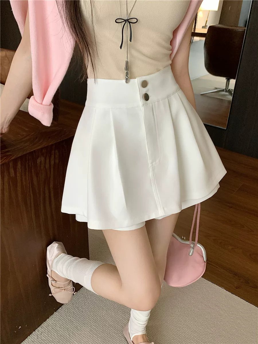 Quần váy trắng, quần short ống rộng cạp cao giảm béo cỡ lớn mùa hè mới dành cho nữ, quần váy ngắn hình nụ hoa màu đen, váy.