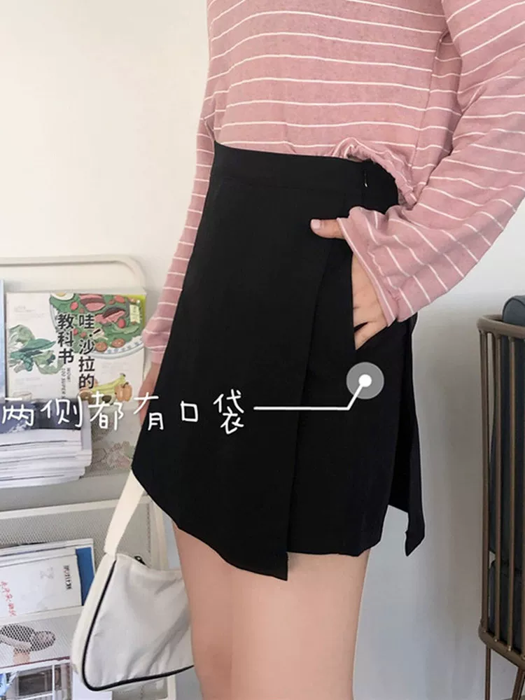 Quần culottes màu xanh hải quân dành cho nữ, váy chữ A cỡ lớn, váy dành cho phụ nữ cỡ lớn, váy quần vest, váy thiết kế màu đen che hông, váy ngắn.