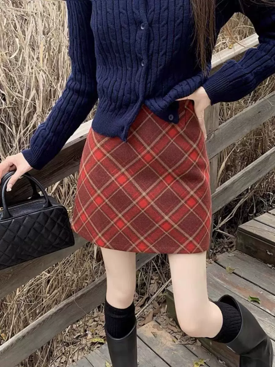 Váy kẻ sọc đỏ cổ điển kiểu Mỹ dành cho nữ, size lớn, gợi cảm, cạp cao, ôm hông, kiểu dáng một bước, tôn dáng, váy ngắn chữ A